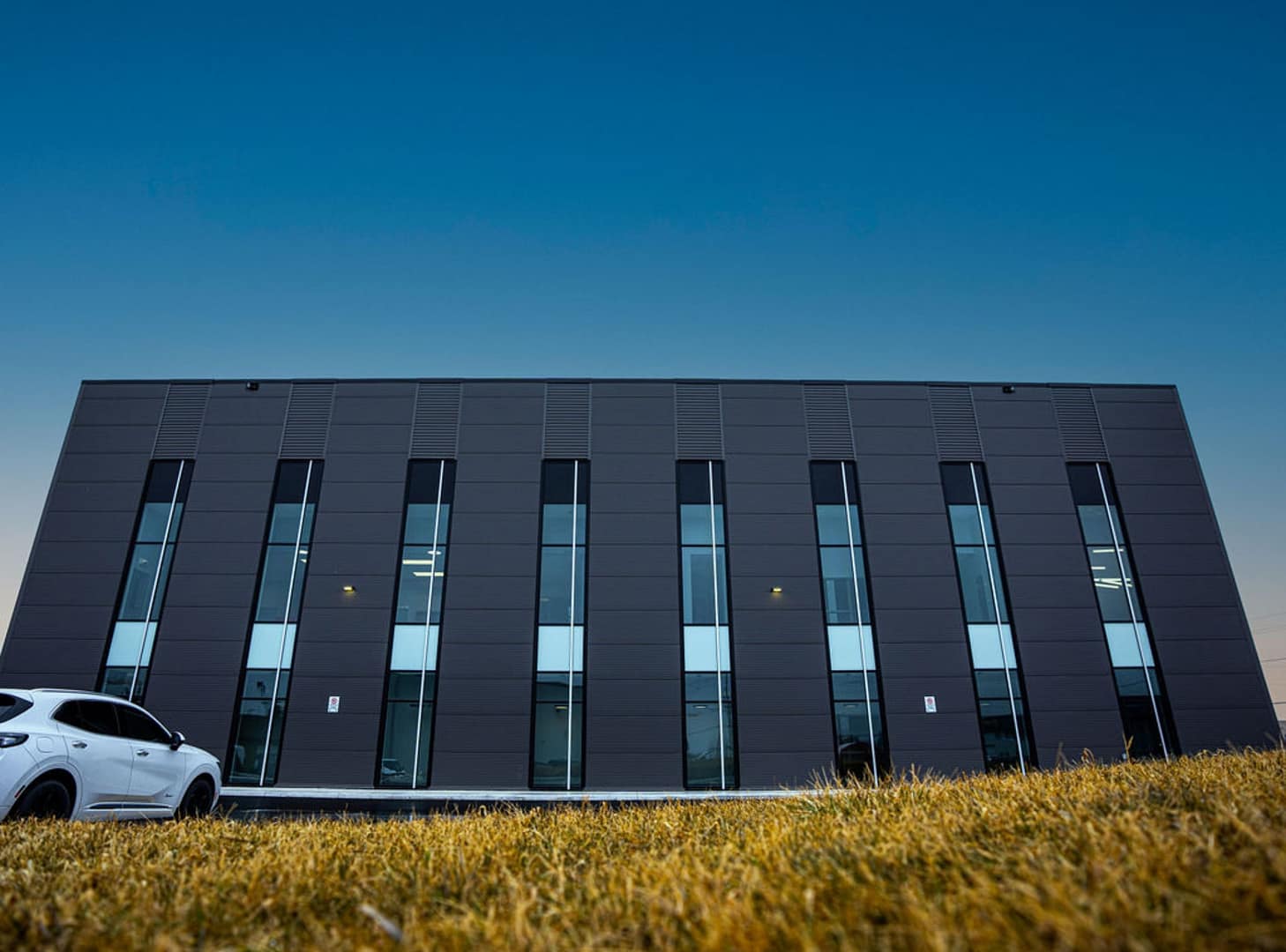 22 Modern industrial facade with grey cladding panels