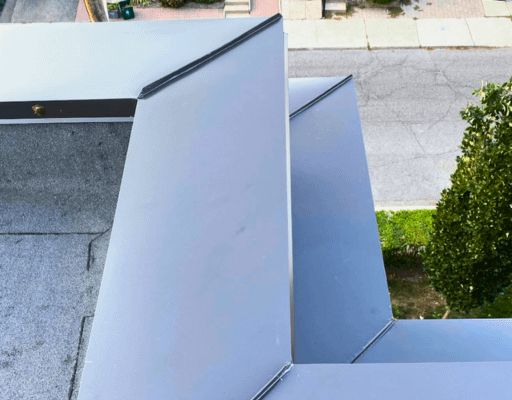 Flashing Commercial building flashing detail with clean gray metal finish