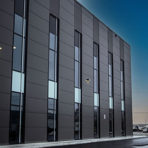 2 Commercial facade with ACM cladding and vertical glass windows